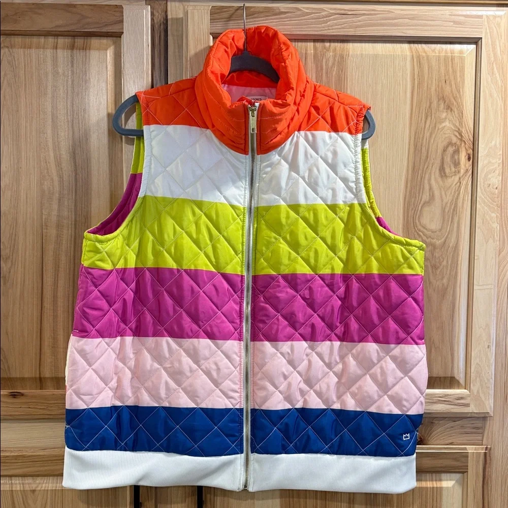Crown & Ivy Multicolor Striped Colorblock Women’s Quilted Outdoor Vest Size XXL